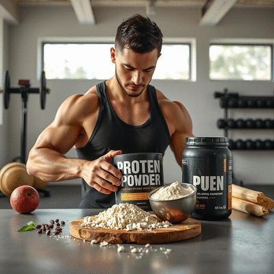 Lifestyle imagery showing protein powder usage