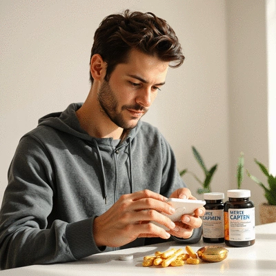 User engaging with health supplement products