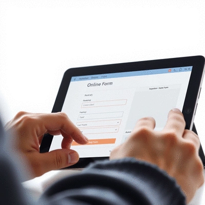User submitting online form on tablet