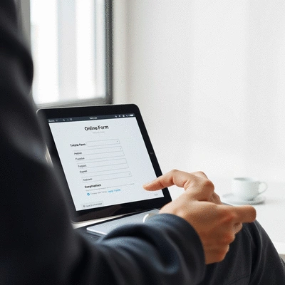 User submitting online form on tablet