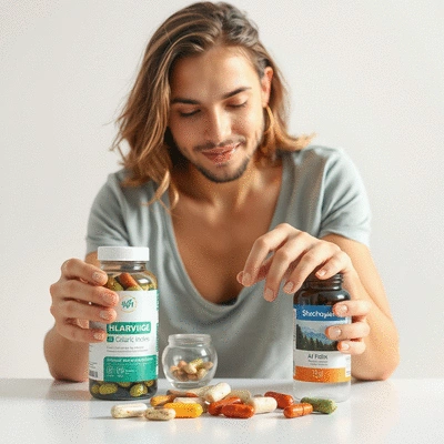 User interacting with health supplements