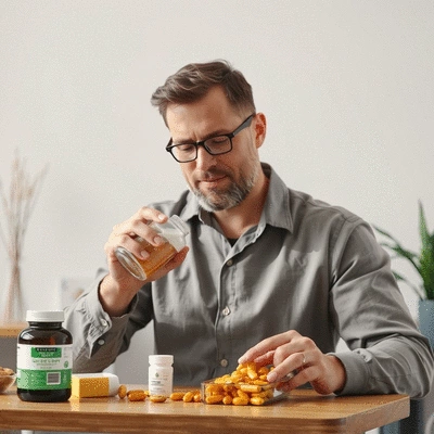 User using specialist supplements in a wellness setting