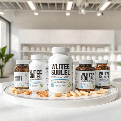 White label supplements on a clean display