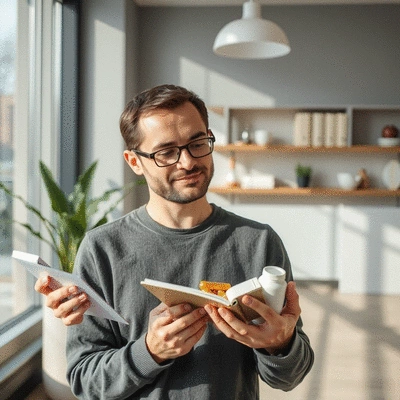 Person reviewing health supplements