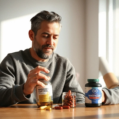 User engaging with health supplements