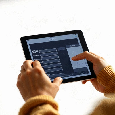 User submitting online form on tablet