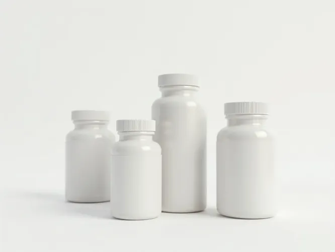 Modern health supplement bottles with Dropship Web Hosting branding